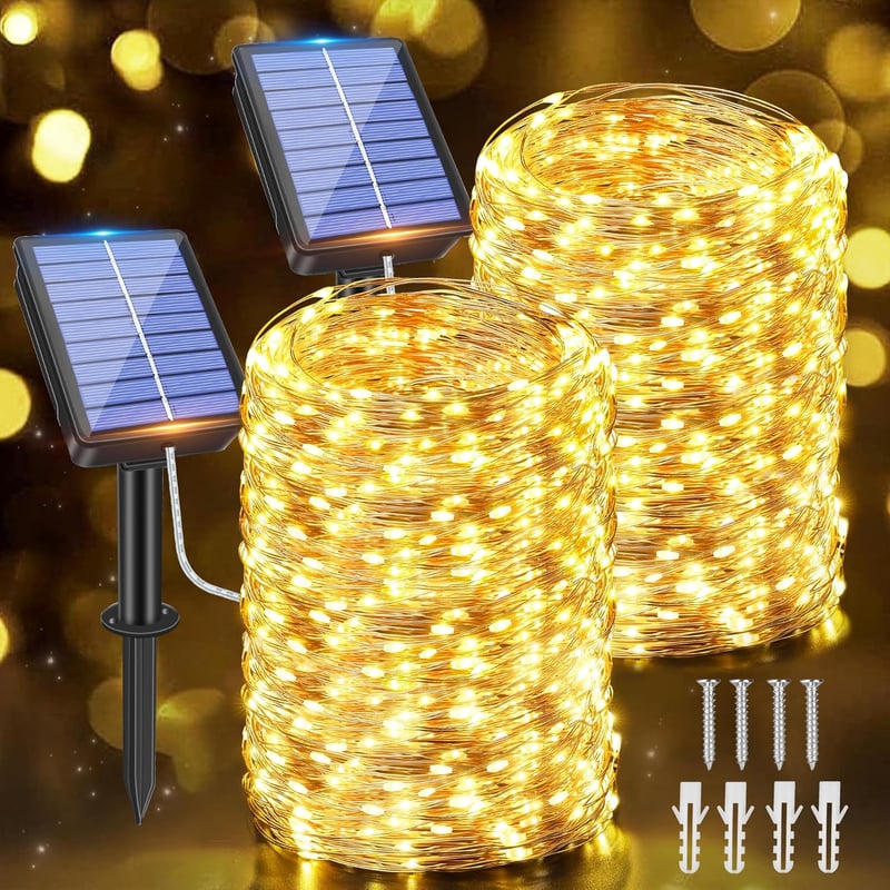 Ollny Napelemes Kültéri Tündérfények 200 LED 8 Módú IP65 Vízálló Rézhuzal