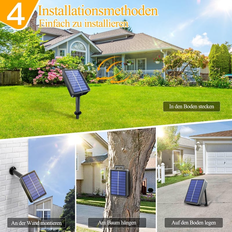 Ollny Napelemes Kültéri Tündérfények 200 LED 8 Módú IP65 Vízálló Rézhuzal