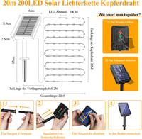 Ollny Napelemes Kültéri Tündérfények 200 LED 8 Módú IP65 Vízálló Rézhuzal 9