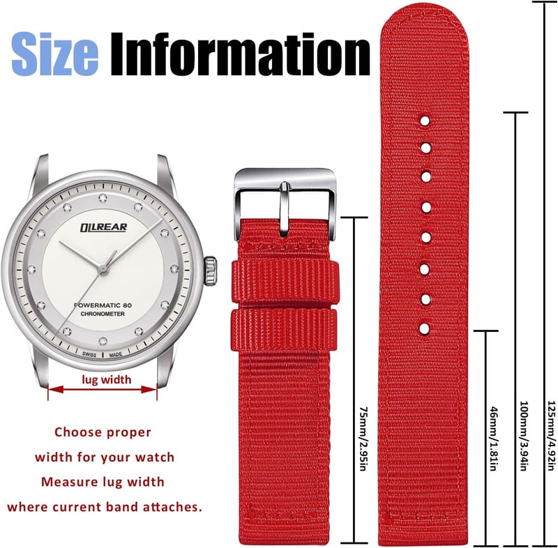 OLLREAR Uniszex Nylon Óraszíj Ezüst Fém Csattal 20 mm