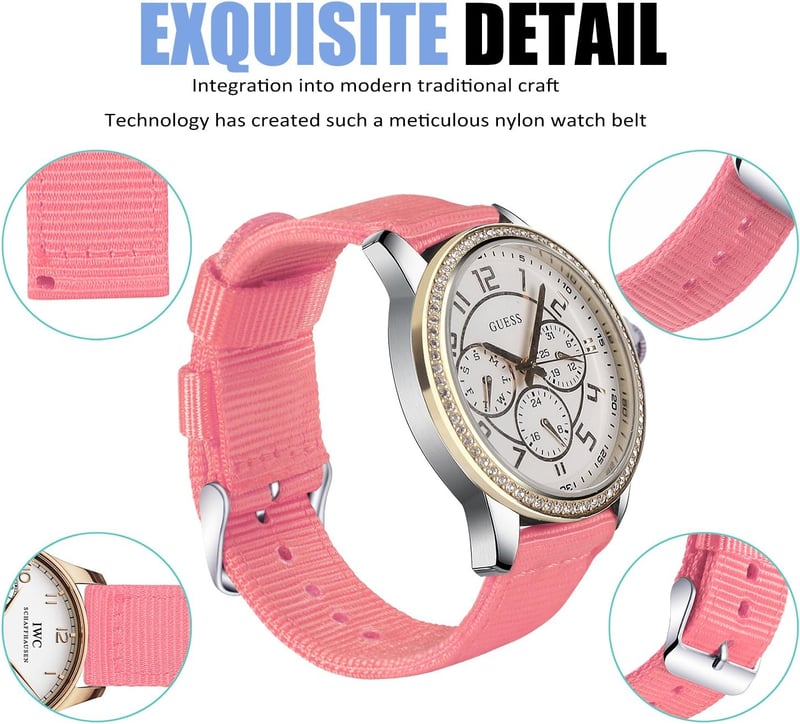 OLLREAR Uniszex Nylon Óraszíj Ezüst Fém Csattal 22mm, Pink