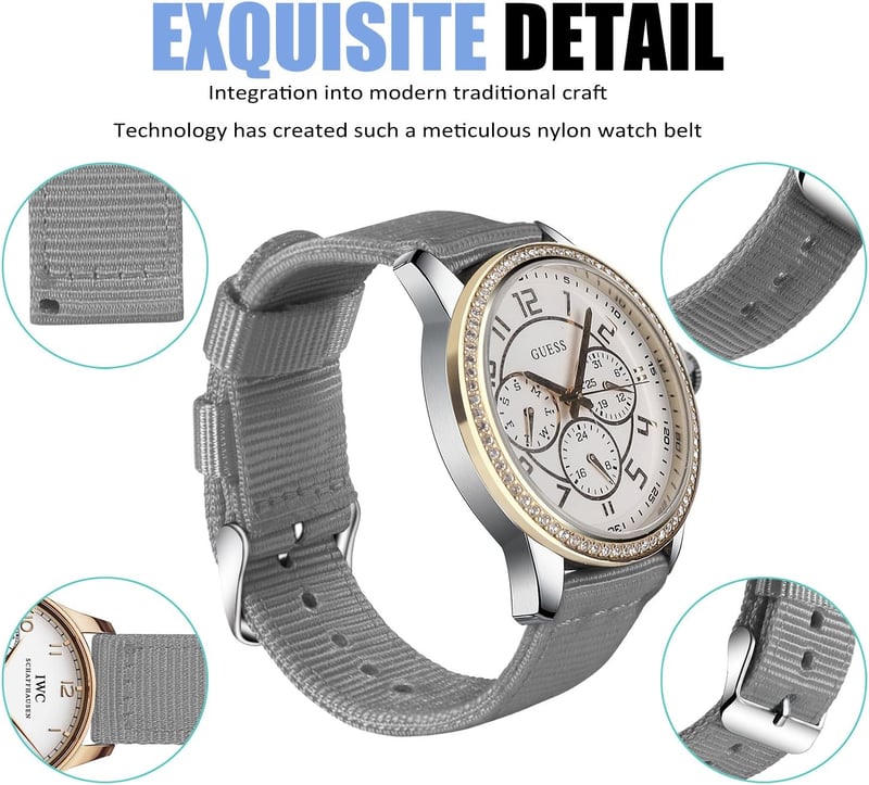 OLLREAR Unisex Nylon Óraszíj Ezüst Fém Csattal 20 mm