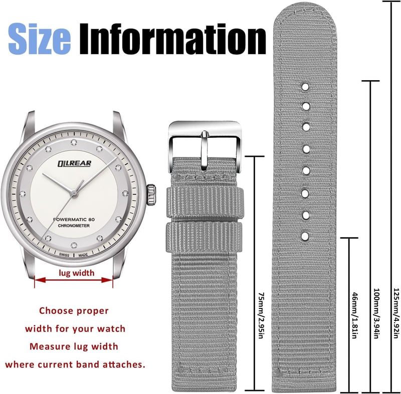 OLLREAR Unisex Nylon Óraszíj Ezüst Fém Csattal 20 mm