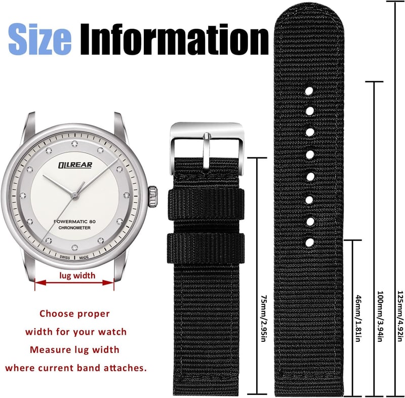 OLLREAR Uniszex Nylon Óraszíj Rozsdamentes Acél Ezüst Csattal 24 mm