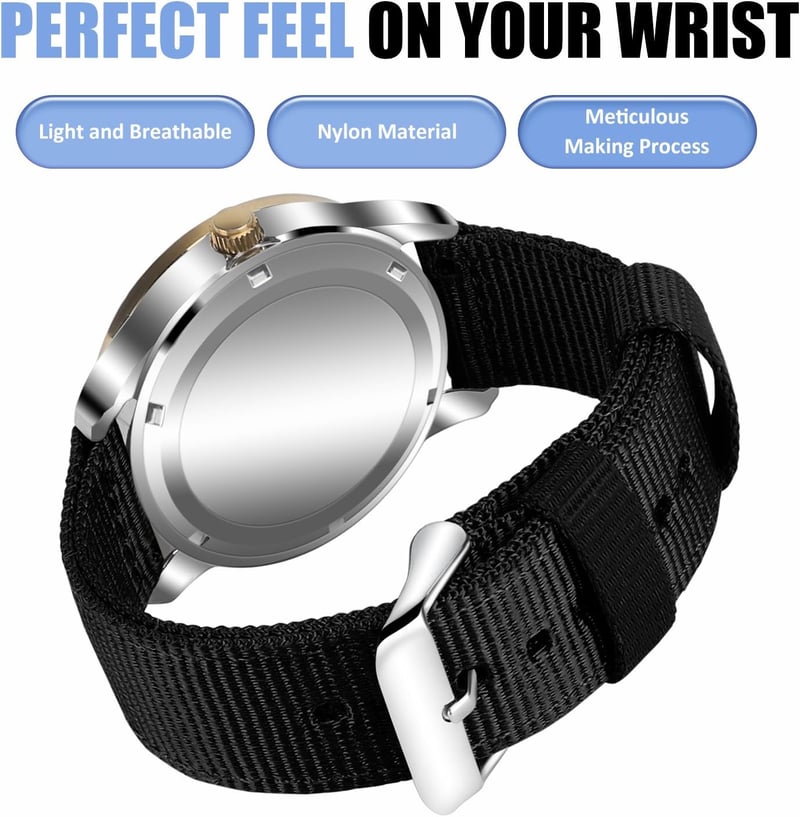 OLLREAR Uniszex Nylon Óraszíj Rozsdamentes Acél Ezüst Csattal 24 mm