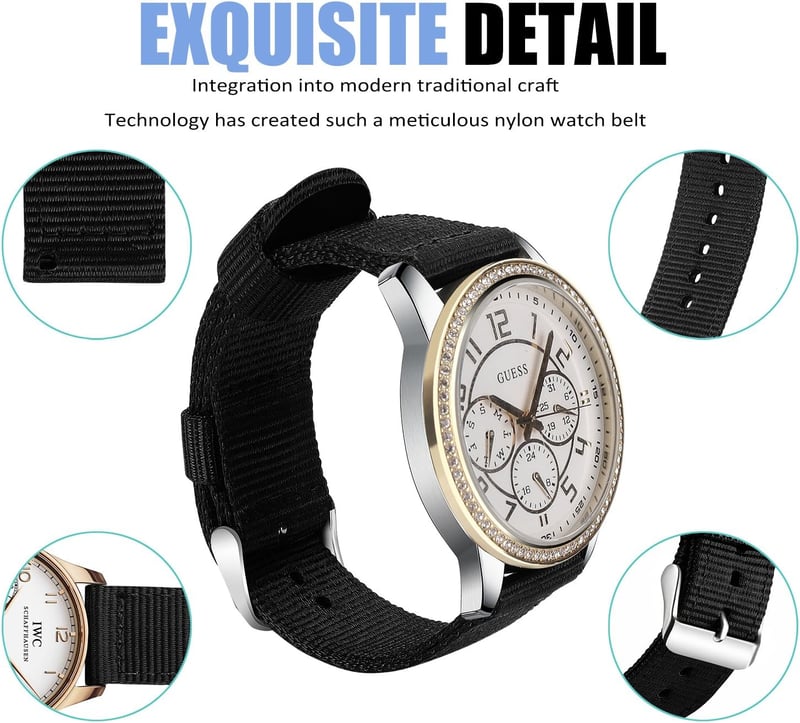 OLLREAR Uniszex Nylon Óraszíj Rozsdamentes Acél Ezüst Csattal 24 mm