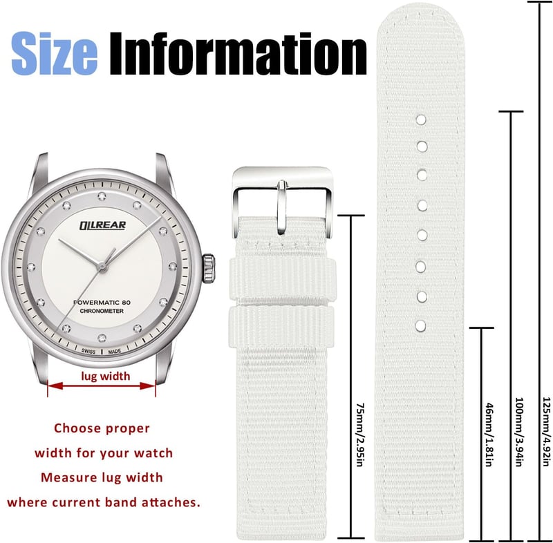 OLLREAR Uniszex Nylon Óraszíj Rozsdamentes Acél Ezüst Csattal 20 mm