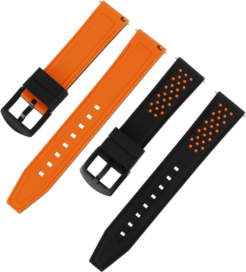 OLLREAR Uniszex Szilikon Óraszíj Fekete Rozsdamentes Acél Csattal 22 mm narancs