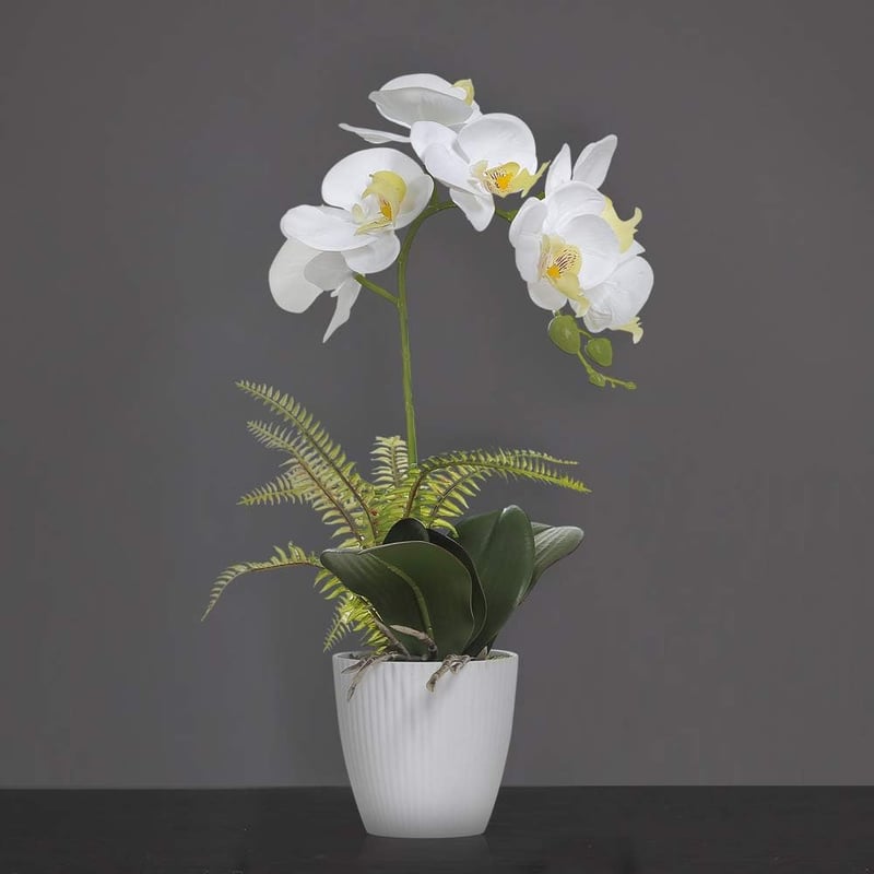 Olrla 41 cm fehér műorchidea kerámia vázával, Phalaenopsis dekoráció