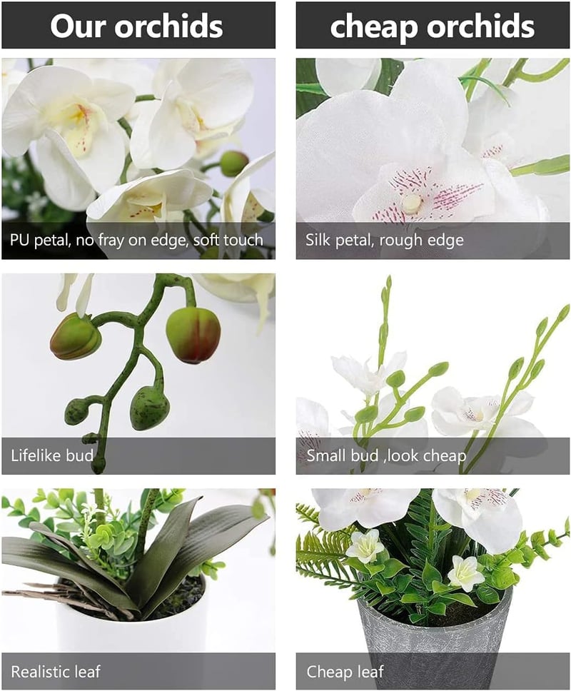 Olrla 41 cm fehér műorchidea kerámia vázával, Phalaenopsis dekoráció