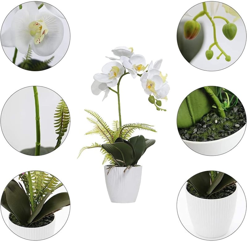 Olrla 41 cm fehér műorchidea kerámia vázával, Phalaenopsis dekoráció