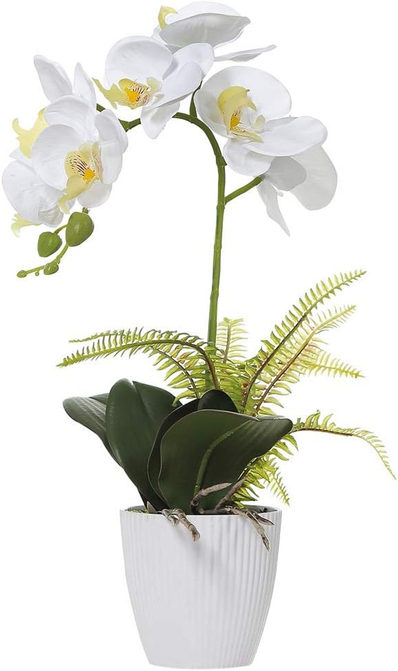 Olrla 41 cm fehér műorchidea kerámia vázával, Phalaenopsis dekoráció