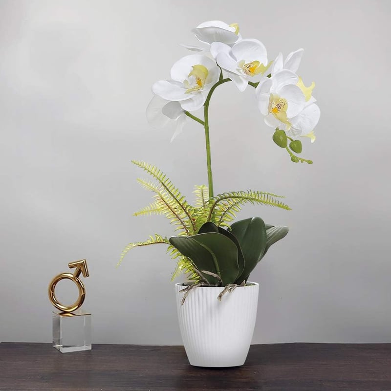Olrla 41 cm fehér műorchidea kerámia vázával, Phalaenopsis dekoráció