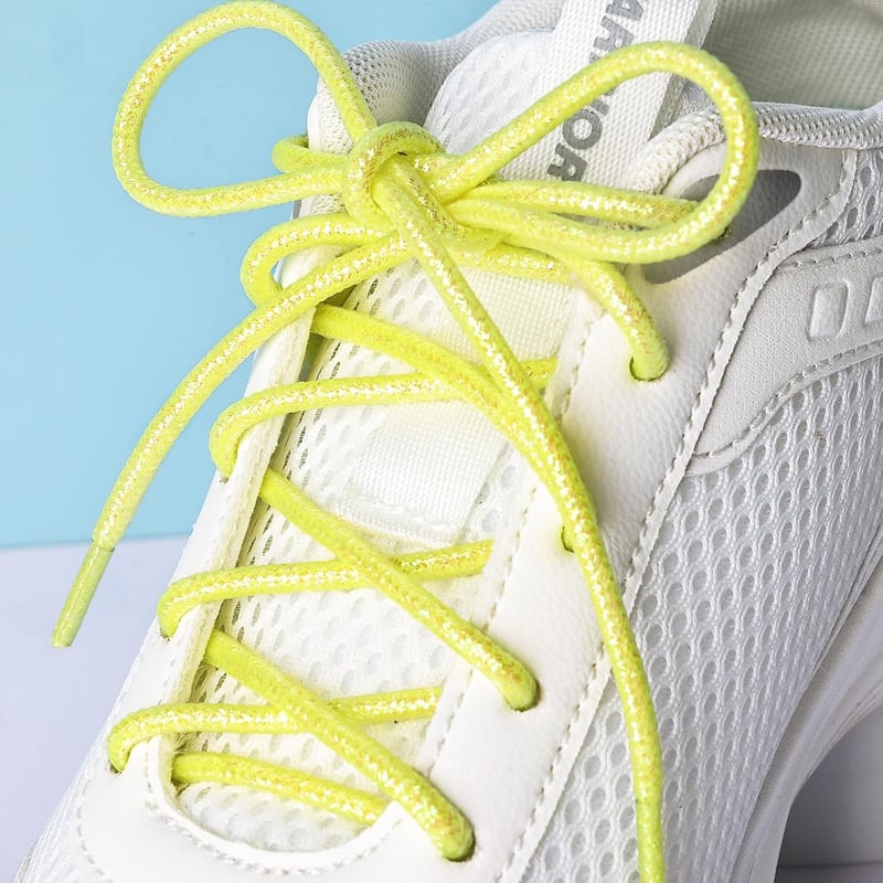 Olukssck 2 pár flitteres kerek cipőfűző neon sárga, sportcipőhöz, edzőcipőhöz és csizmához
