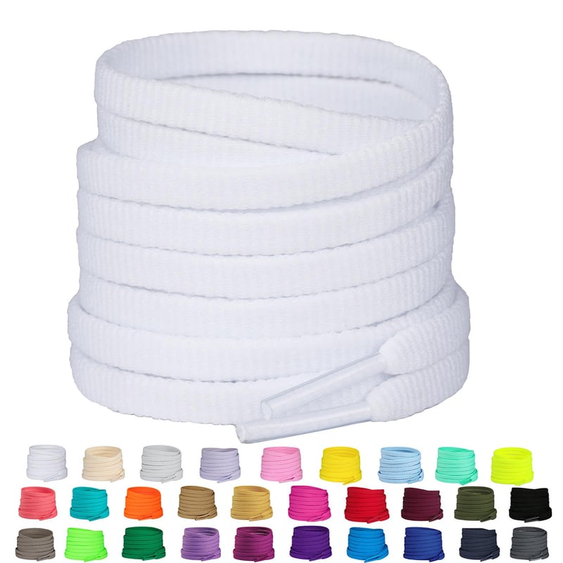 Șireturi plate Olukssck, 2 perechi, 6 mm, 120 cm, alb, 29 culori, pentru pantofi sport