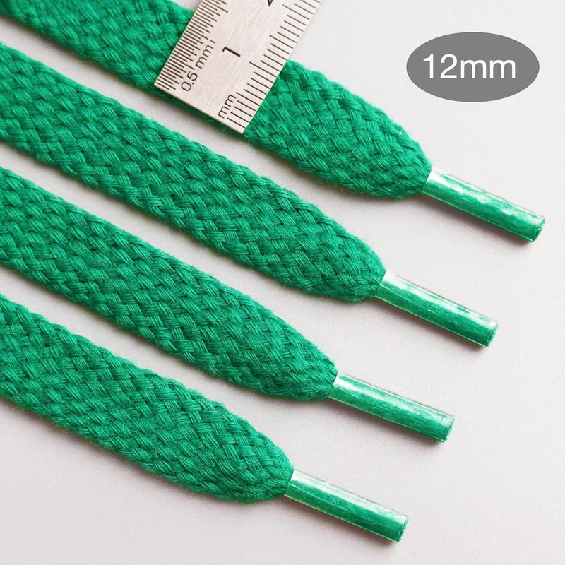 Olukssck Zöld lapos fűző 12 mm, 100% pamut, 2 pár vastag sport- és alkalmi cipőfűző, tornacipőhöz és bakancshoz