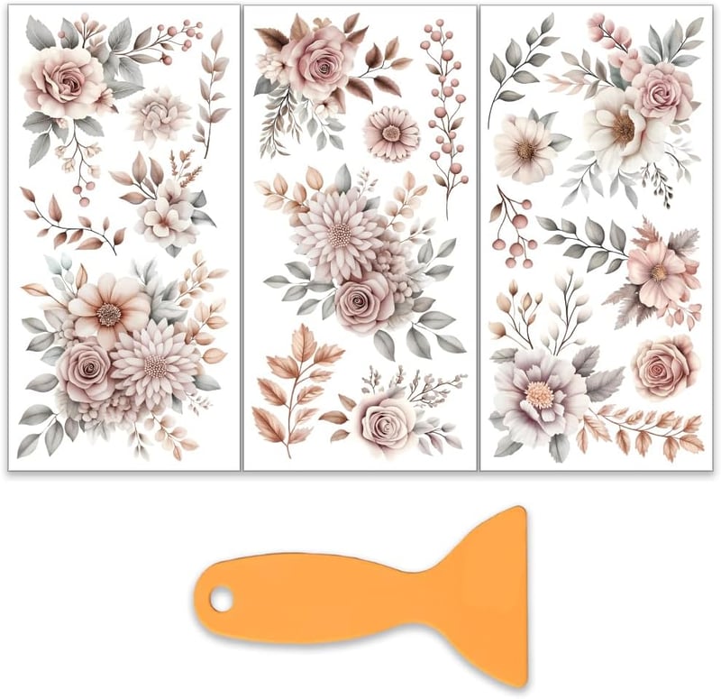 OLYCRAFT 3 darabos barna virág matrica szett 15x30cm bútor dekorációs rátét kaparóval