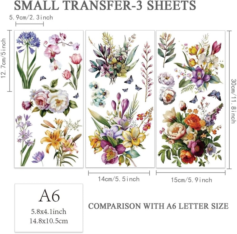 OLYCRAFT 3 darabos virágmintás rátét szett bútorokhoz 15x30cm bazsarózsa liliom