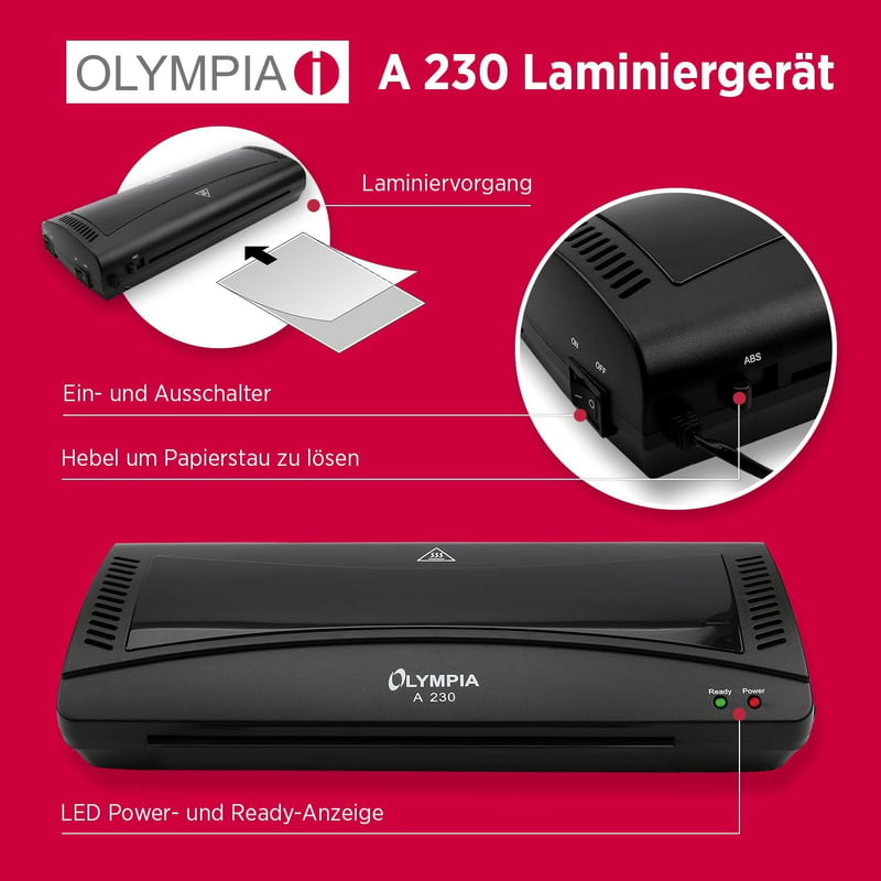Olympia A 230 Laminálógép 4 az 1-ben | Meleg és Hideg Laminálás | A4 Laminálógép Saroklekerekítővel - Single