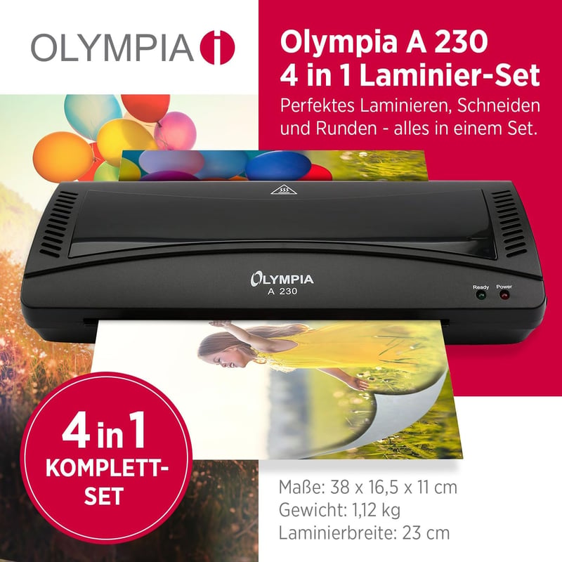 Olympia A 230 Laminálógép 4 az 1-ben | Meleg és Hideg Laminálás | A4 Laminálógép Saroklekerekítővel - Single