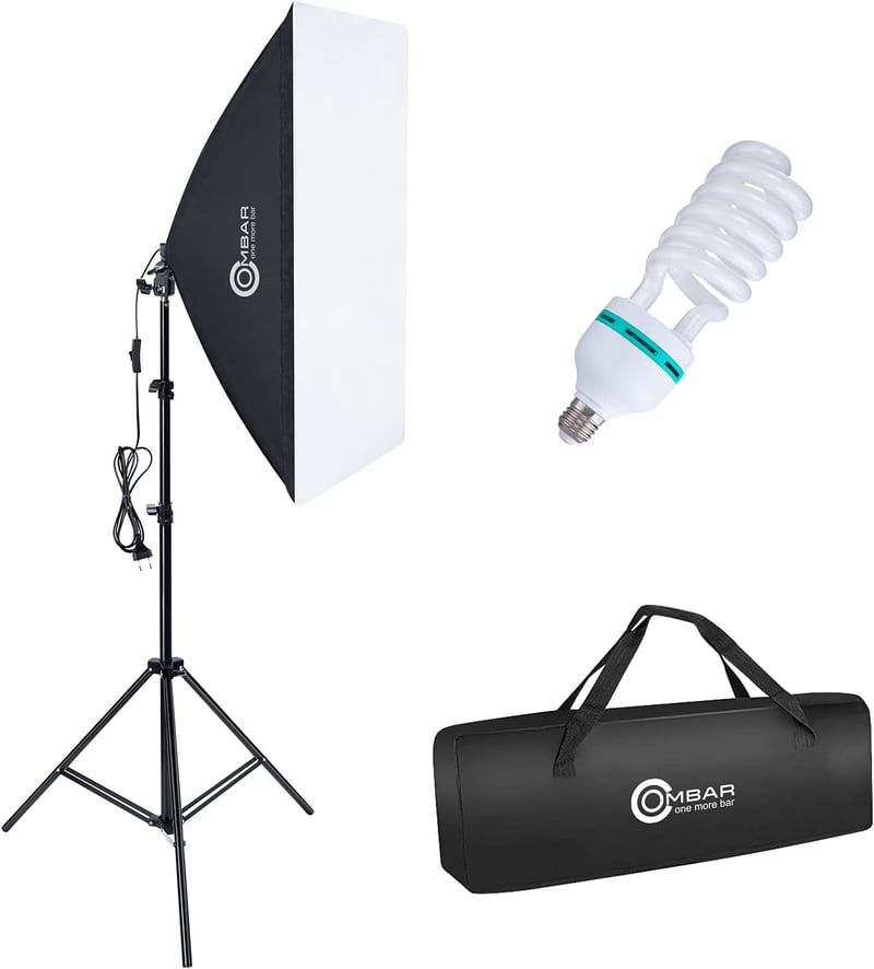 OMBAR 50x70 cm Softbox Szett Fotóstúdióhoz - 135W 5500K Nappali Fényű E27 Lámpával és Hordtáskával - Professzionális Portré és Videó Fotózás