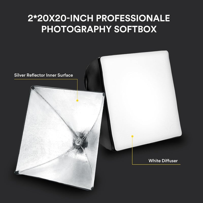 OMBAR LED-es softbox világítási készlet 20x20 hüvelyk, 60W 5500K CRI 97 felett izzók, 3 m kábel, 80 hüvelyk állvány, PS70