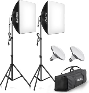 OMBAR LED-es softbox világítási készlet 20x20 hüvelyk, 60W 5500K CRI 97 felett izzók, 3 m kábel, 80 hüvelyk állvány, PS70