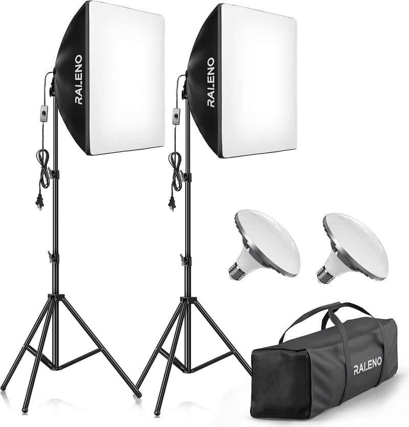 OMBAR LED-es softbox világítási készlet 20x20 hüvelyk, 60W 5500K CRI 97 felett izzók, 3 m kábel, 80 hüvelyk állvány, PS70