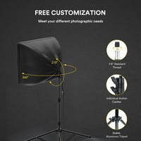 OMBAR LED-es softbox világítási készlet 20x20 hüvelyk, 60W 5500K CRI 97 felett izzók, 3 m kábel, 80 hüvelyk állvány, PS70 6