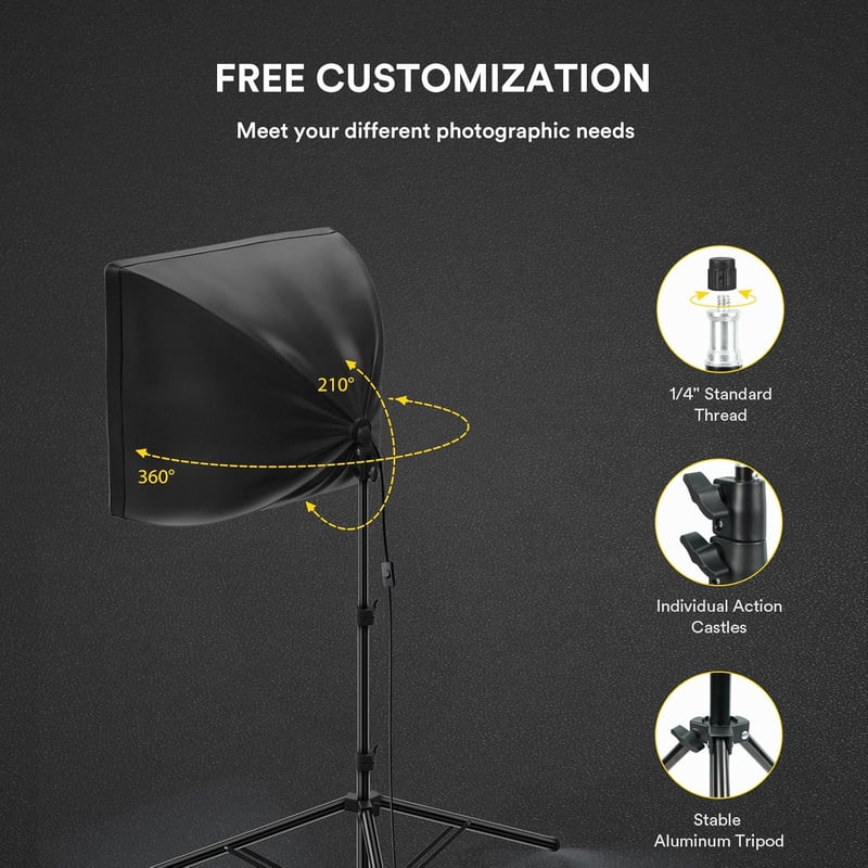 OMBAR LED-es softbox világítási készlet 20x20 hüvelyk, 60W 5500K CRI 97 felett izzók, 3 m kábel, 80 hüvelyk állvány, PS70