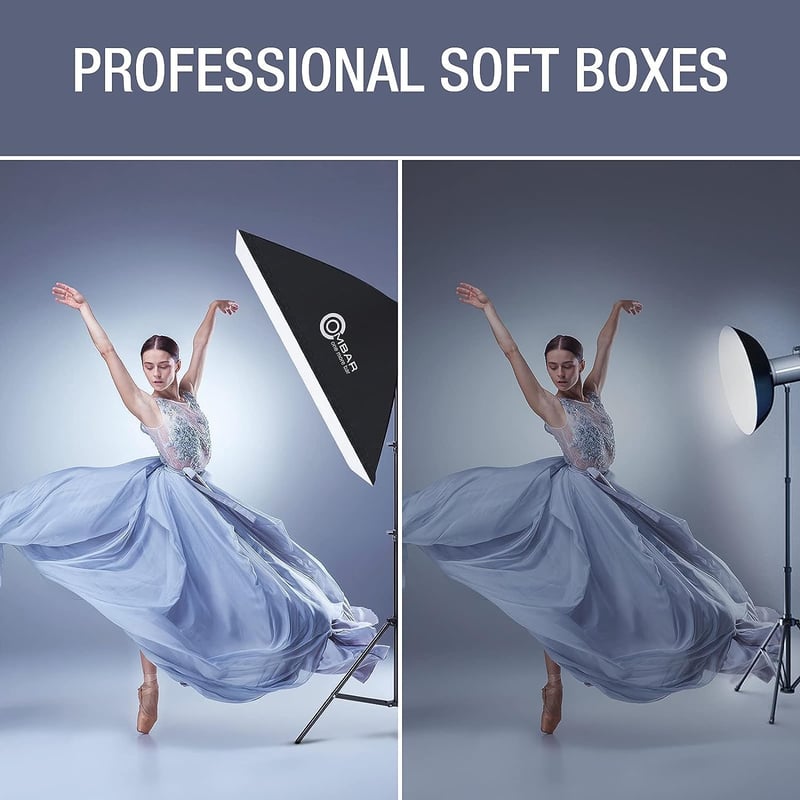 OMBAR Softbox Fotó Stúdió Szett 2x50x70cm - Professzionális Fotózáshoz 2x135W 5500K Nappali Fényű Lámpával, Hordtáskával, Portré és Divatfot