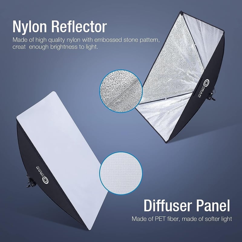 OMBAR Softbox Fotó Stúdió Szett 2x50x70cm - Professzionális Fotózáshoz 2x135W 5500K Nappali Fényű Lámpával, Hordtáskával, Portré és Divatfot