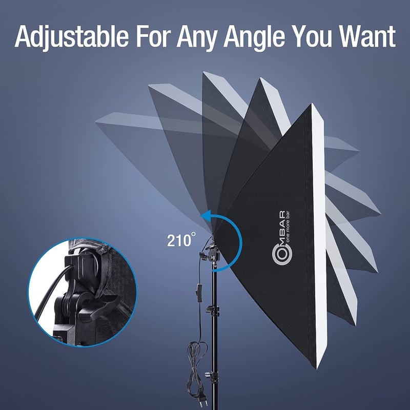 OMBAR Softbox Fotó Stúdió Szett 2x50x70cm - Professzionális Fotózáshoz 2x135W 5500K Nappali Fényű Lámpával, Hordtáskával, Portré és Divatfot