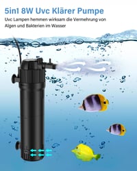 Filtru intern de acvariu OMECO 5 în 1, 8W, cu sterilizator UVC și temporizator, pompă reglabilă 800 L/H, pentru acvarii cu apă dulce și sărată, 150-300 L 3