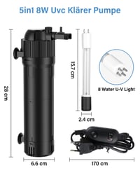 Filtru intern de acvariu OMECO 5 în 1, 8W, cu sterilizator UVC și temporizator, pompă reglabilă 800 L/H, pentru acvarii cu apă dulce și sărată, 150-300 L 5