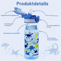 Detská fľaša na vodu Omedecal so slamkou 600 ml – Nepriepustná fľaša s dinosaurom pre chlapcov a dievčatá, bez BPA, vhodná do umývačky riadu, s rúčkou 2