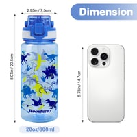 Detská fľaša na vodu Omedecal so slamkou 600 ml – Nepriepustná fľaša s dinosaurom pre chlapcov a dievčatá, bez BPA, vhodná do umývačky riadu, s rúčkou 6