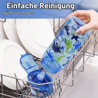Detská fľaša na vodu Omedecal so slamkou 600 ml – Nepriepustná fľaša s dinosaurom pre chlapcov a dievčatá, bez BPA, vhodná do umývačky riadu, s rúčkou 4
