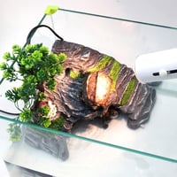 OMEM Terráriumi Búvóhely - Szürke Műgyanta Barlang Teknősöknek, Hüllőknek XL Méretben, Napozó Platformmal, Beltéri Dekoráció 5