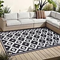 OMERAI Mosható Szőnyeg Kül- és Beltérre - Fekete-Fehér Csúszásmentes UV-Álló Foltálló Szőnyeg Nappaliba, Kertbe, Kempingezéshez 150x240 cm 1
