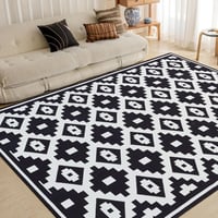 OMERAI Mosható Szőnyeg Kül- és Beltérre - Fekete-Fehér Csúszásmentes UV-Álló Foltálló Szőnyeg Nappaliba, Kertbe, Kempingezéshez 150x240 cm 8