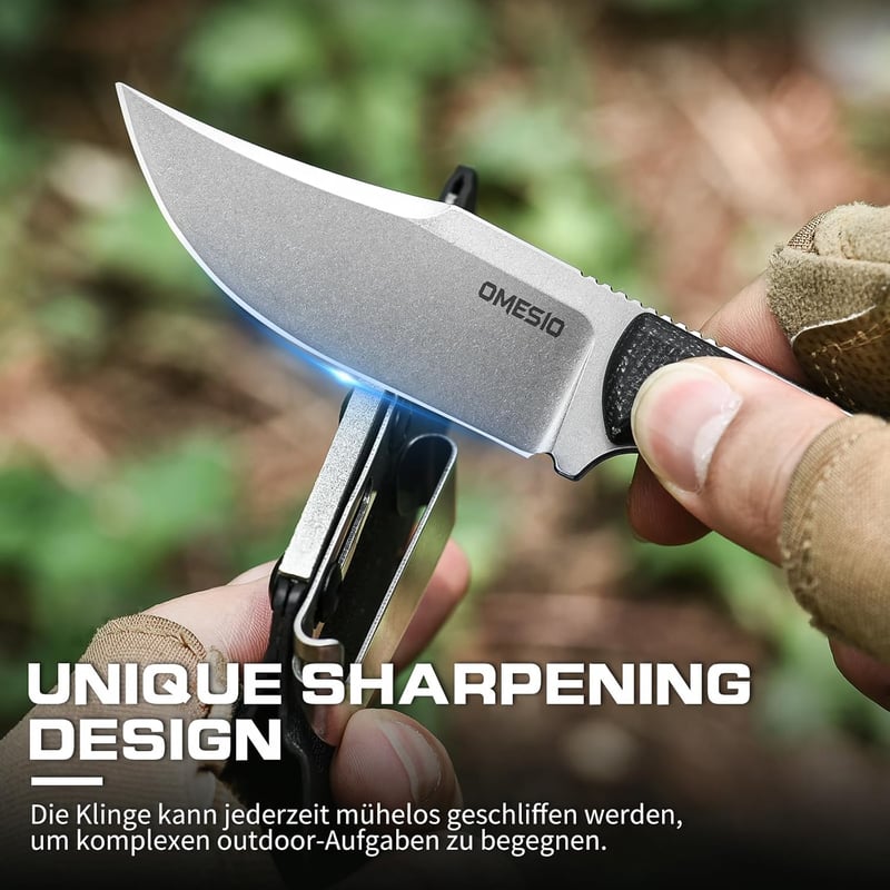 OMESIO 42a Kés Clip Point Pengével 7,8cm D2 Acél Micarta Nyéllel Kydex Tokkal