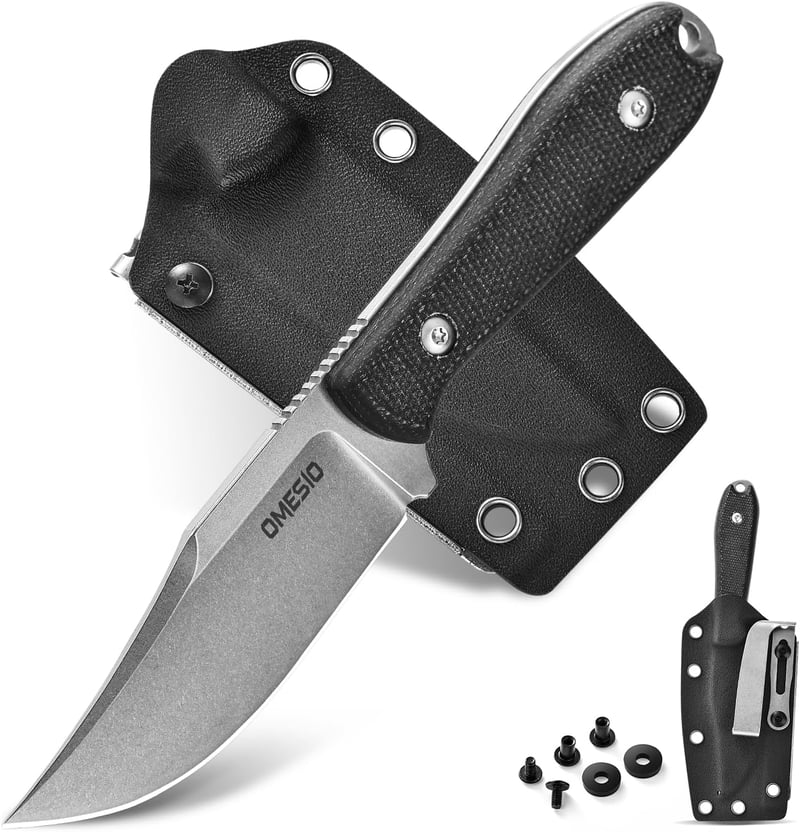OMESIO 42a Kés Clip Point Pengével 7,8cm D2 Acél Micarta Nyéllel Kydex Tokkal