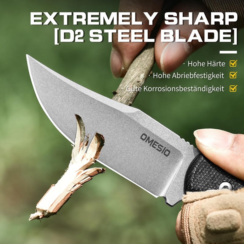 OMESIO 42a Kés Clip Point Pengével 7,8cm D2 Acél Micarta Nyéllel Kydex Tokkal