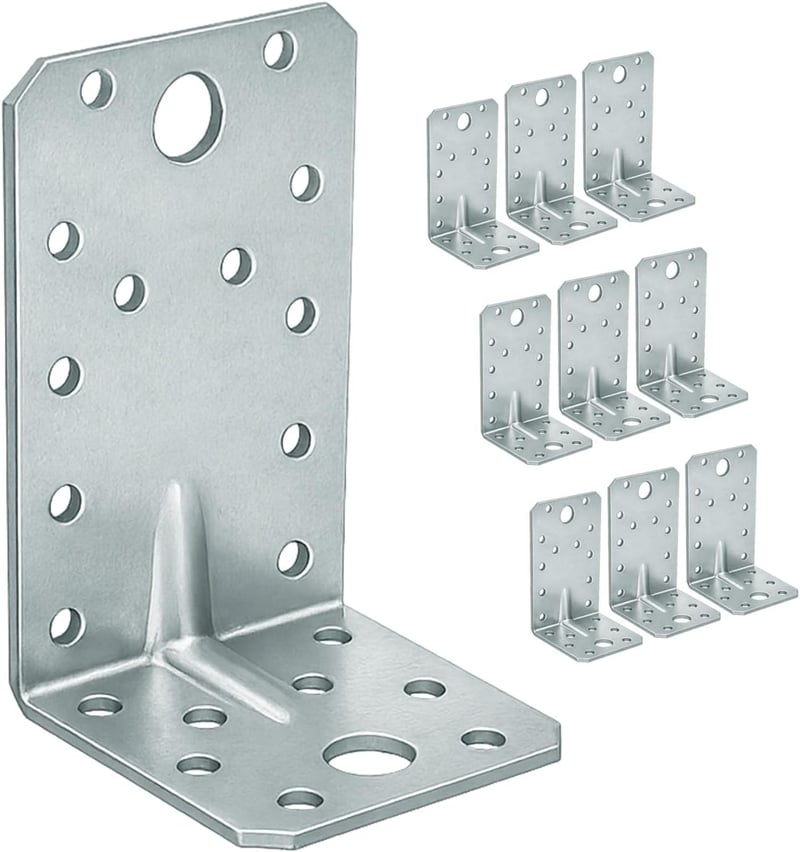 OMIDEAS 10 db 90x50x55x2 mm furatos fa sarokösszekötő 90 fokos gerendakapocs horganyzott ezüst sarokkötő szögvas konstrukcióhoz