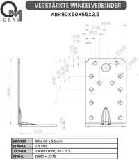 OMIDEAS 12db Szögösszekötő 90x50x55mm Fúrható Ezüst Horganyzott 6