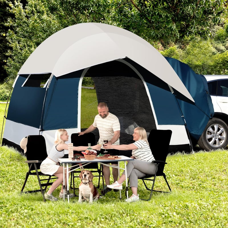 Omikrafto Univerzális SUV Sátor 6 Személyes - Autós Kemping Sátor Esővédő Tetővel, 4 Évszakos, Vízálló, 250x250x200cm, Autóhoz, Kisbuszhoz
