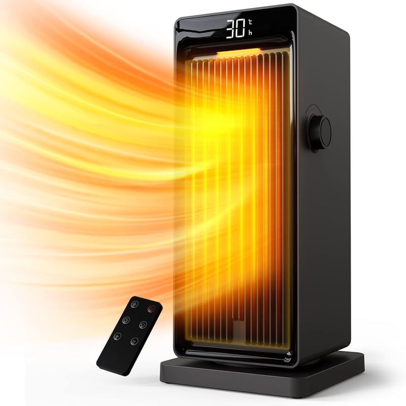 OMISOON PTC kerámia ventilátoros fűtőtest 2000W, 90° lengés, 24h időzítő - fekete