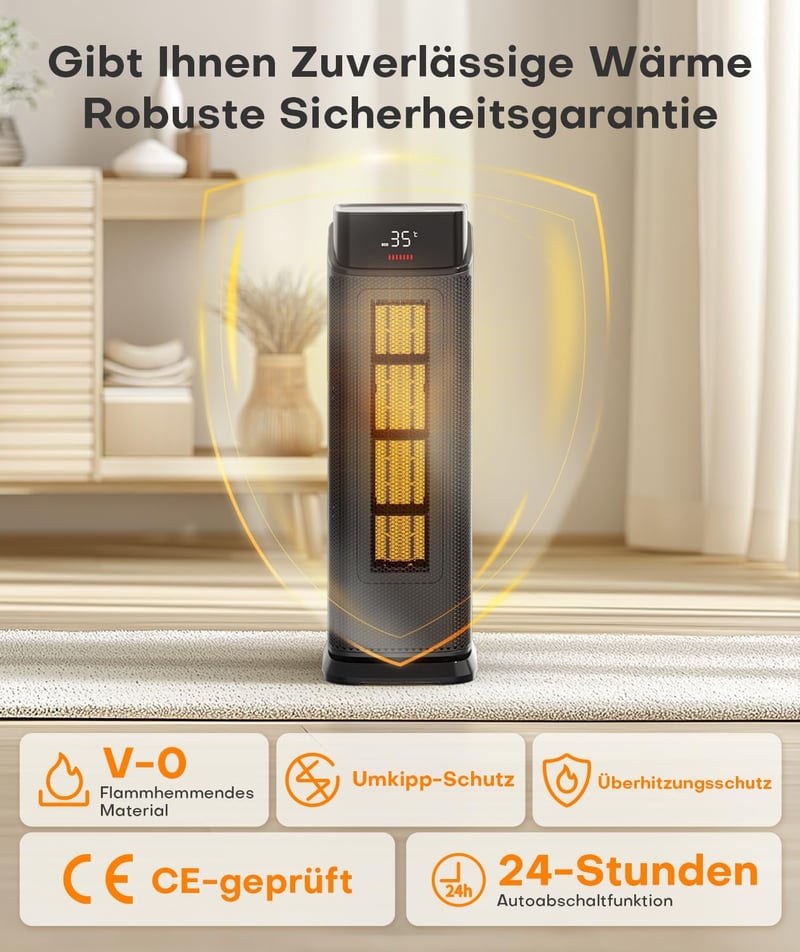 OMISOON 2000W PTC ventilátoros fűtőgép termosztáttal, 24H időzítővel és távirányítóval