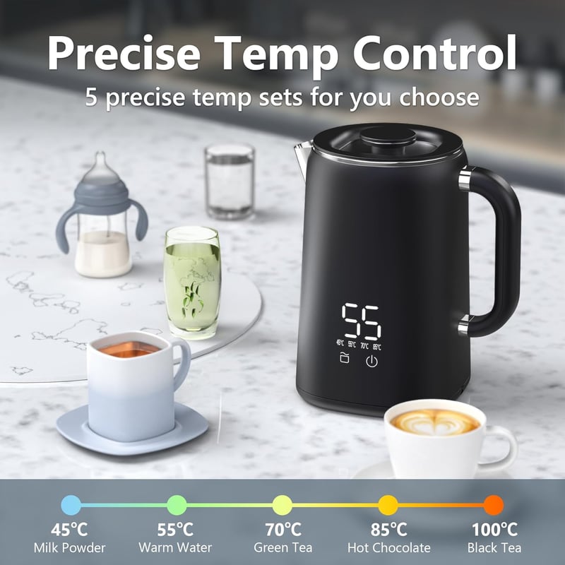 OMISOON Rozsdamentes Vízforraló 1.7L Hőmérsékleti Szabályozás 45-100°C